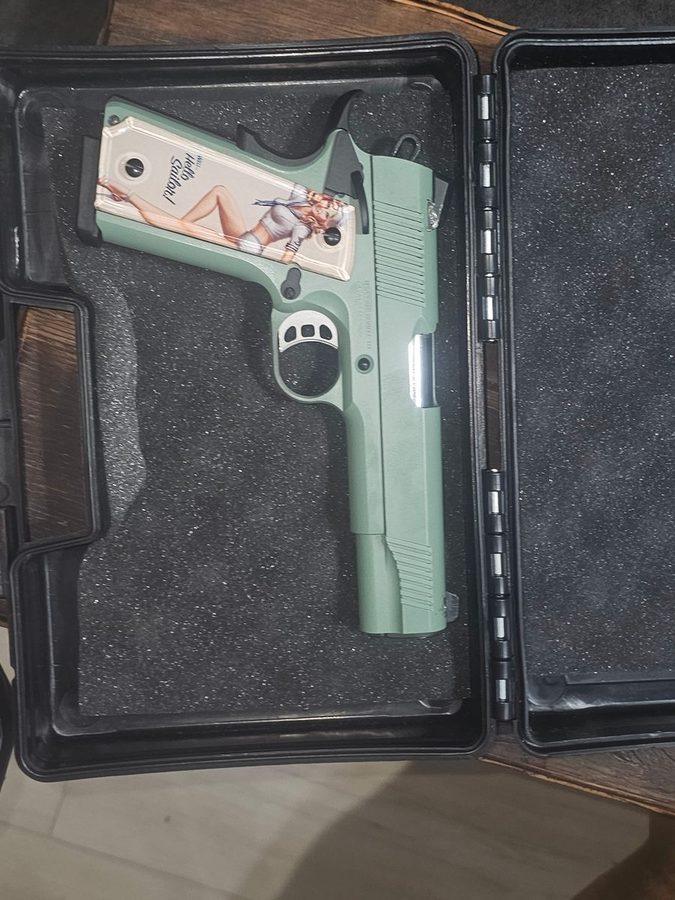 Mint green 1911 custom build in its case