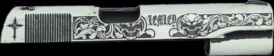 1911 slide with hand-scroll engraving, right side
